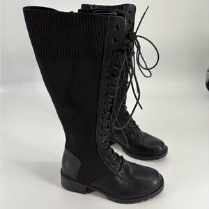 Torrid Stretch Knit Combat Knee Boot - Black Faux Leather (WW)